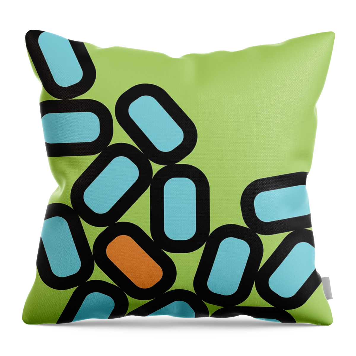 Abstract Throw Pillow featuring the digital art Abstract Oblongs on Green by Donna Mibus