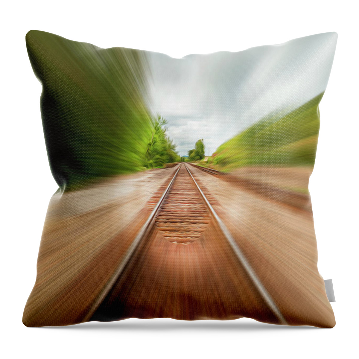 Abstract Of Motion Throw Pillow featuring the photograph Abstract of Motion Railroad by Sandra J's