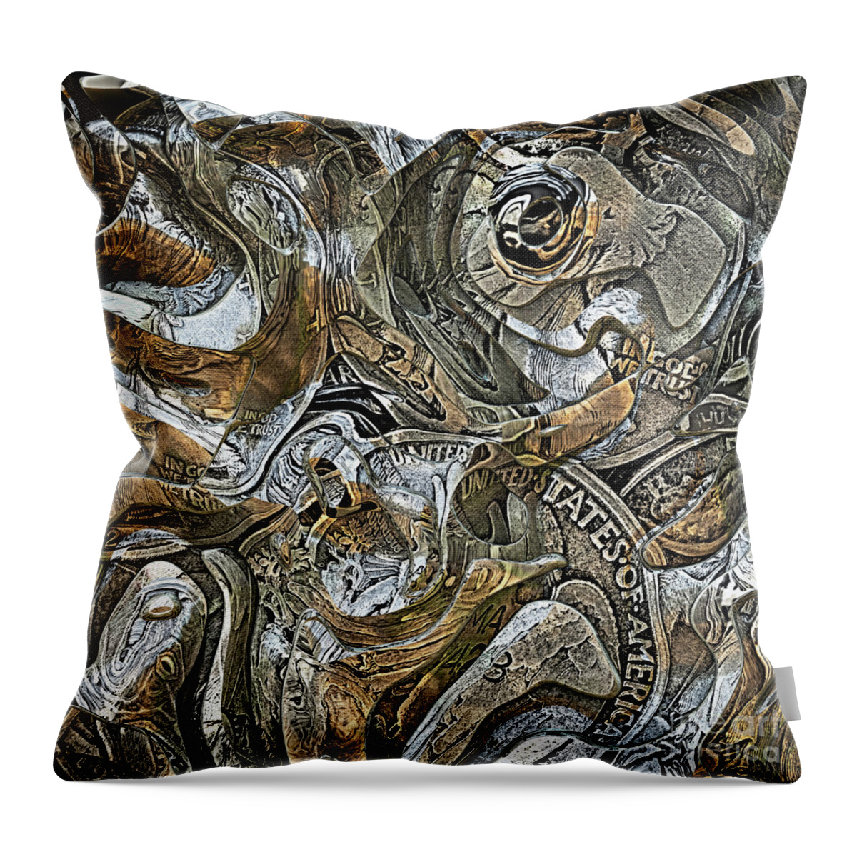 Coins Throw Pillow featuring the digital art Abstract Old Coins by Phil Perkins