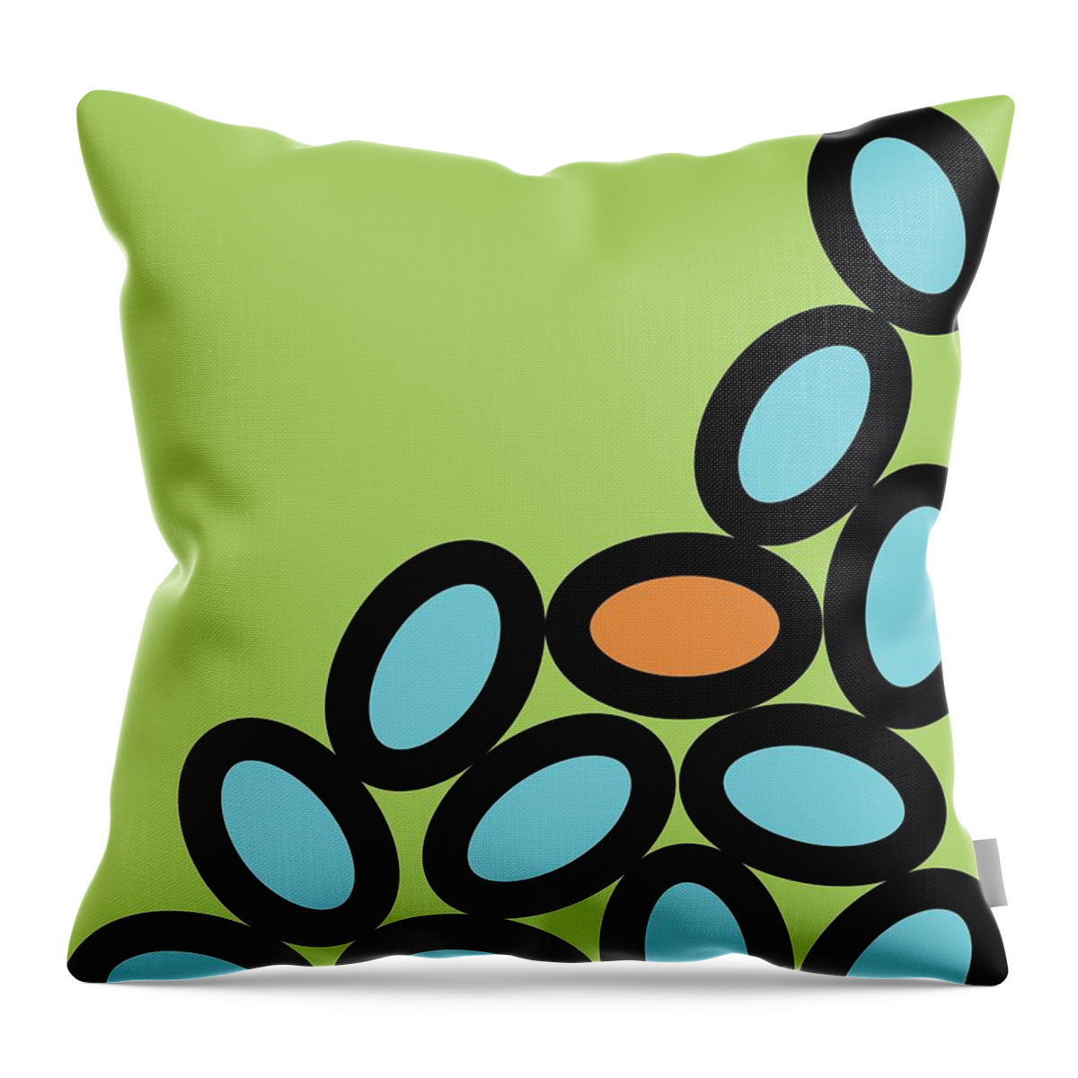 Abstract Throw Pillow featuring the digital art Abstract Ovals on Green by Donna Mibus