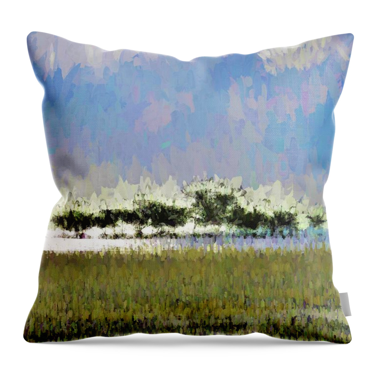 Modern Abstract Art Throw Pillow featuring the mixed media Abstract Painted Beach Scene by Joan Stratton