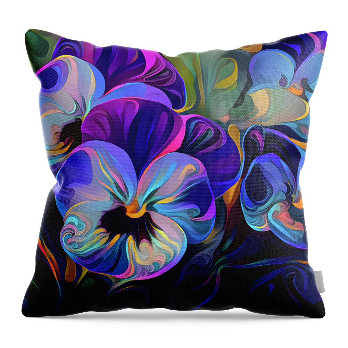 Pansies Throw Pillow featuring the digital art Abstract Pansies by Peggy Collins