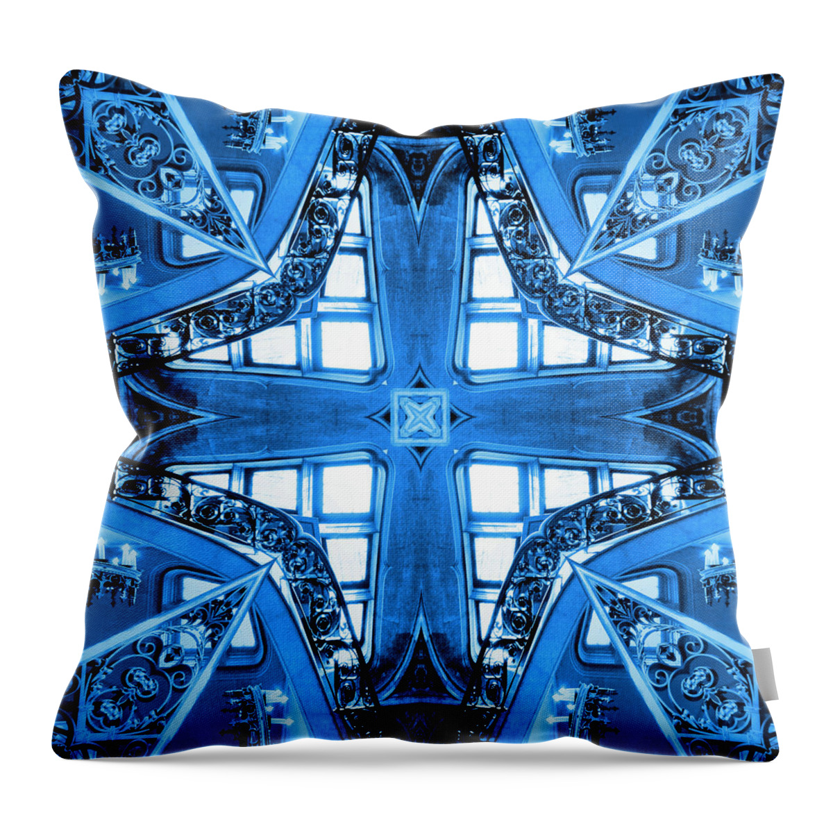 Abstract Stairs Throw Pillow featuring the photograph Abstract Stairs 4 in Blue by Mike McGlothlen