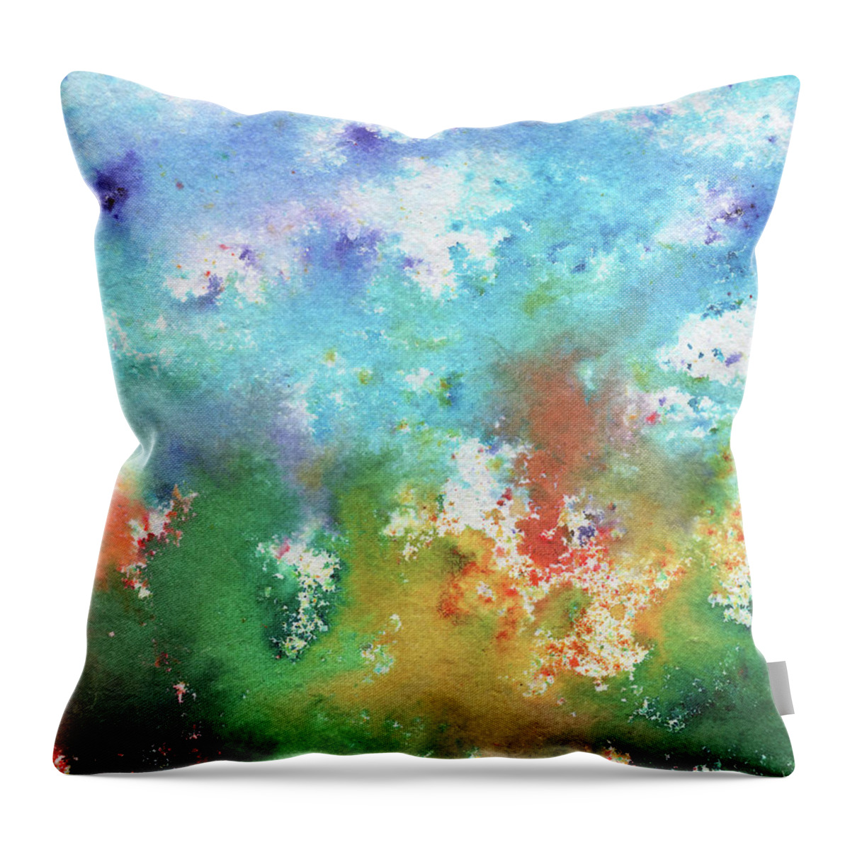 Abstract Watercolor Throw Pillow featuring the painting Abstract Watercolor Splashes Organic Natural Happy Colors Art I by Irina Sztukowski