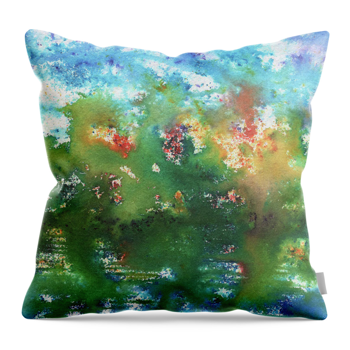 Abstract Watercolor Throw Pillow featuring the painting Abstract Watercolor Splashes Organic Natural Happy Colors Art III by Irina Sztukowski