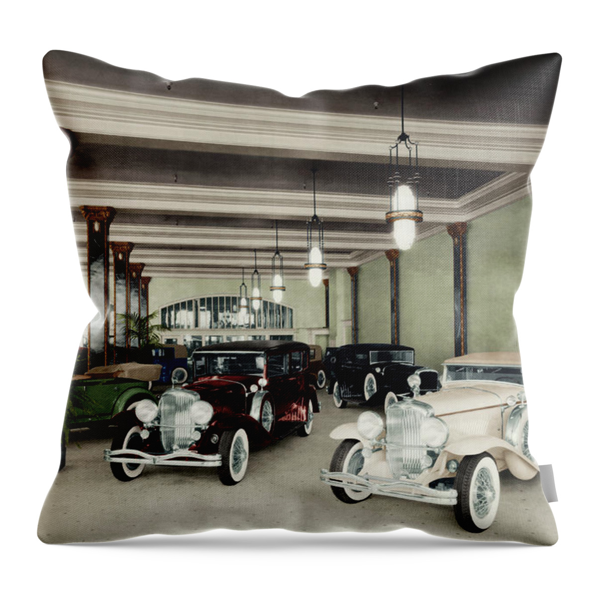 Auburn Throw Pillow featuring the photograph ACD Showroom 1930 by Retrographs