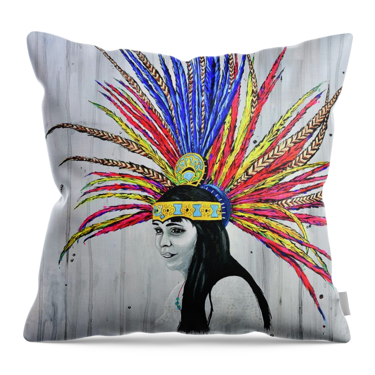 Beauty Throw Pillow featuring the painting Acjachemen Beauty by Mary Scott