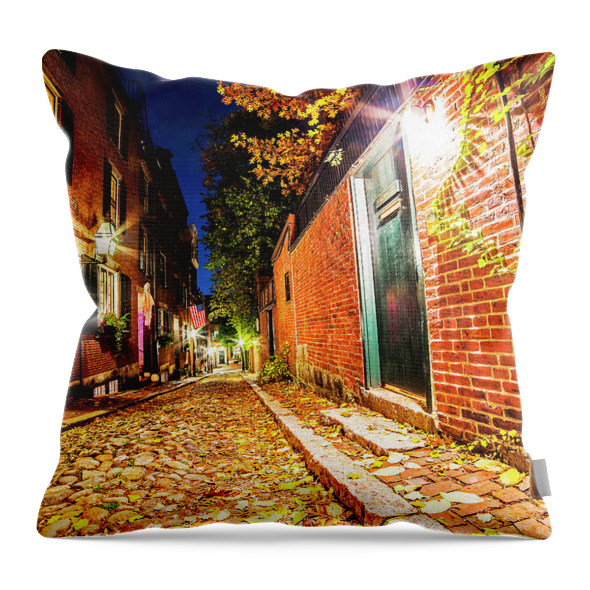 Boston Throw Pillow featuring the photograph Acorn Street Autumn Boston Mass by Toby McGuire