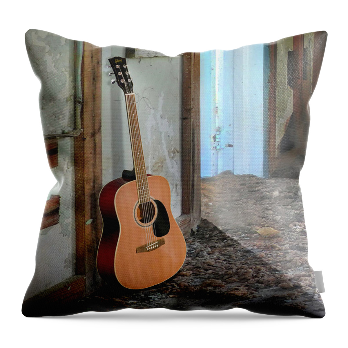 Acoustic Guitar Throw Pillow featuring the photograph Acoustic Life 5 - Work in Progress by Mike McGlothlen