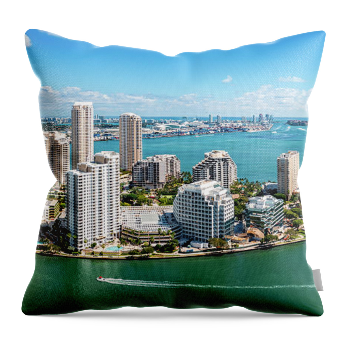 Brickell Throw Pillow featuring the photograph Aerial panorama of Brickell Key in Miami, Florida by Mihai Andritoiu