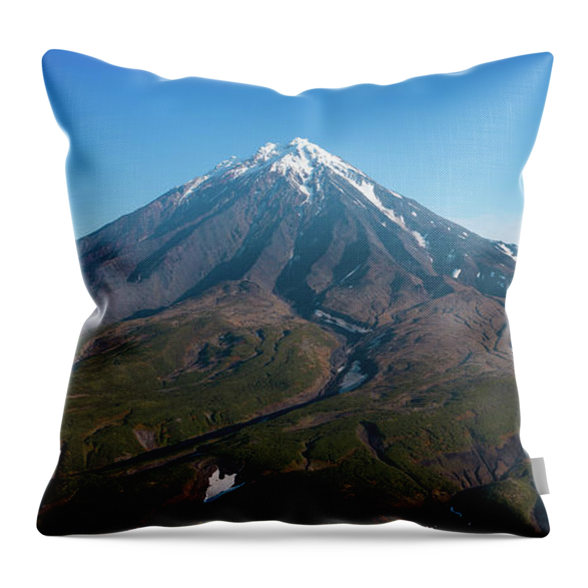 Volcano Throw Pillow featuring the photograph Aerial panorama of Koryaksky volcano by Mikhail Kokhanchikov