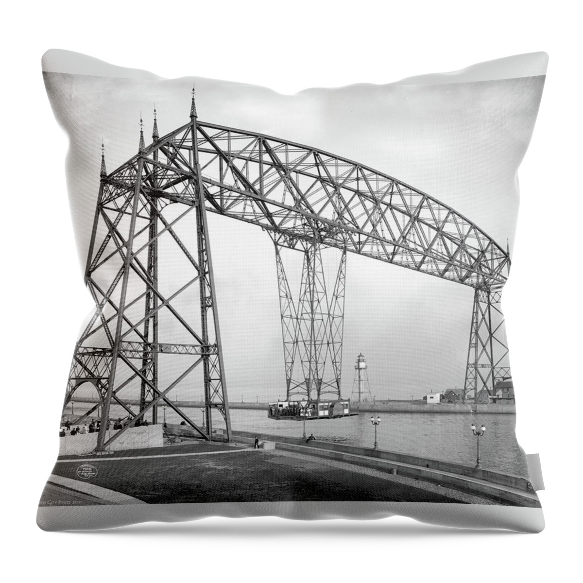 Duluth Throw Pillow featuring the photograph Aerial Transfer Bridge Bridge, 1906 by Detroit Publishing Co