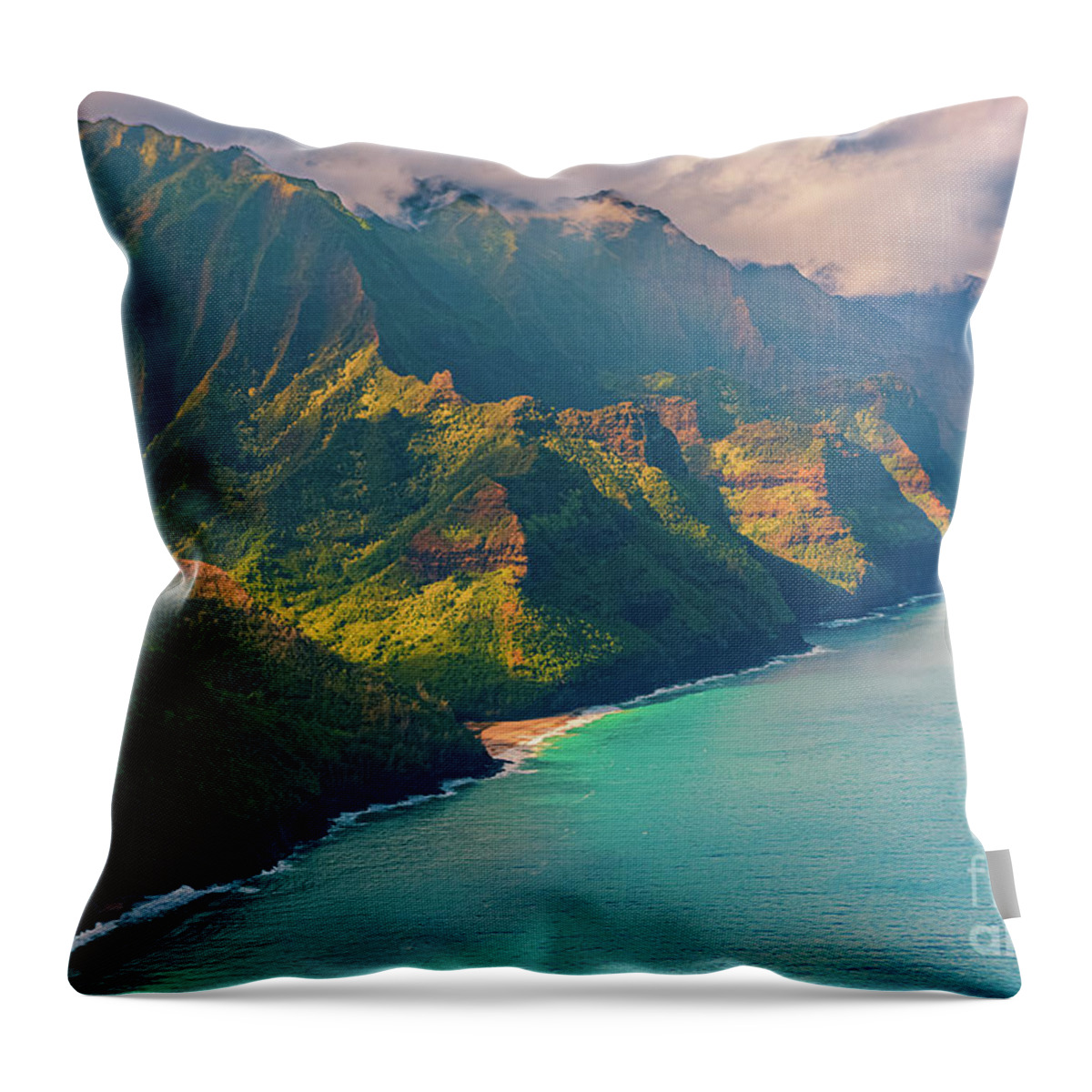 Usa Throw Pillow featuring the photograph Aerial view Napali Coast - Kauai by Henk Meijer Photography