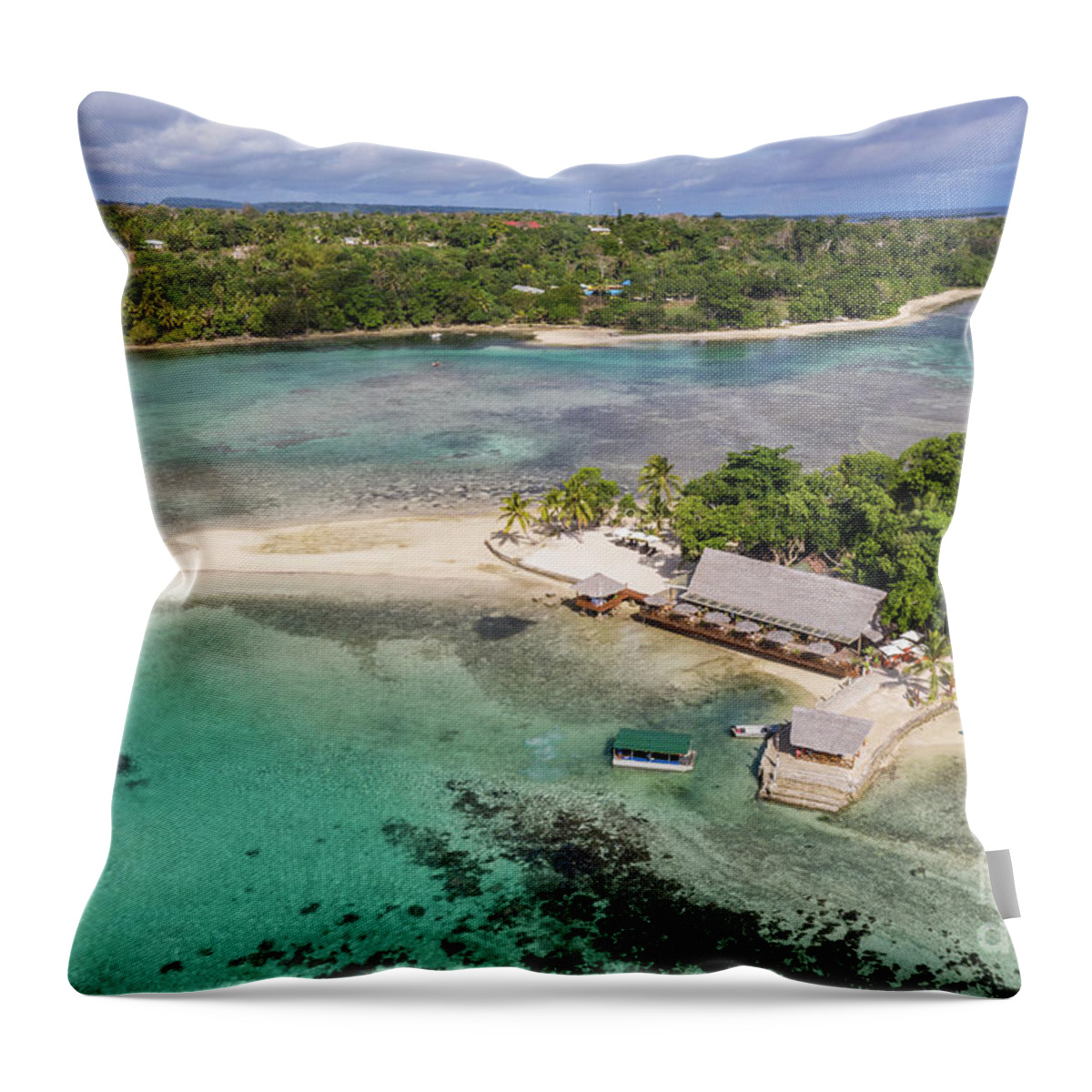 Asia Pacific Throw Pillow featuring the photograph Aerial view of the idyllic Erakor island in the Port Vila bay, V by Didier Marti