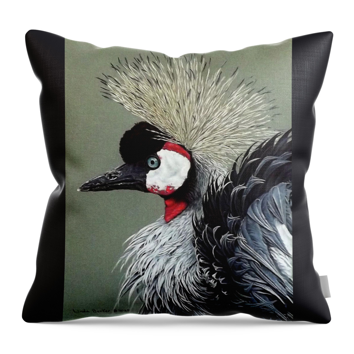 Bird Throw Pillow featuring the painting African Crowned Crane by Linda Becker