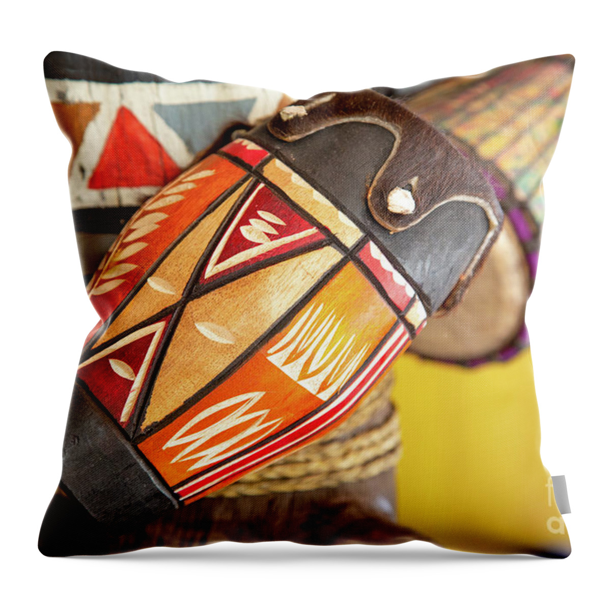 African Throw Pillow featuring the photograph African drums by Jane Rix