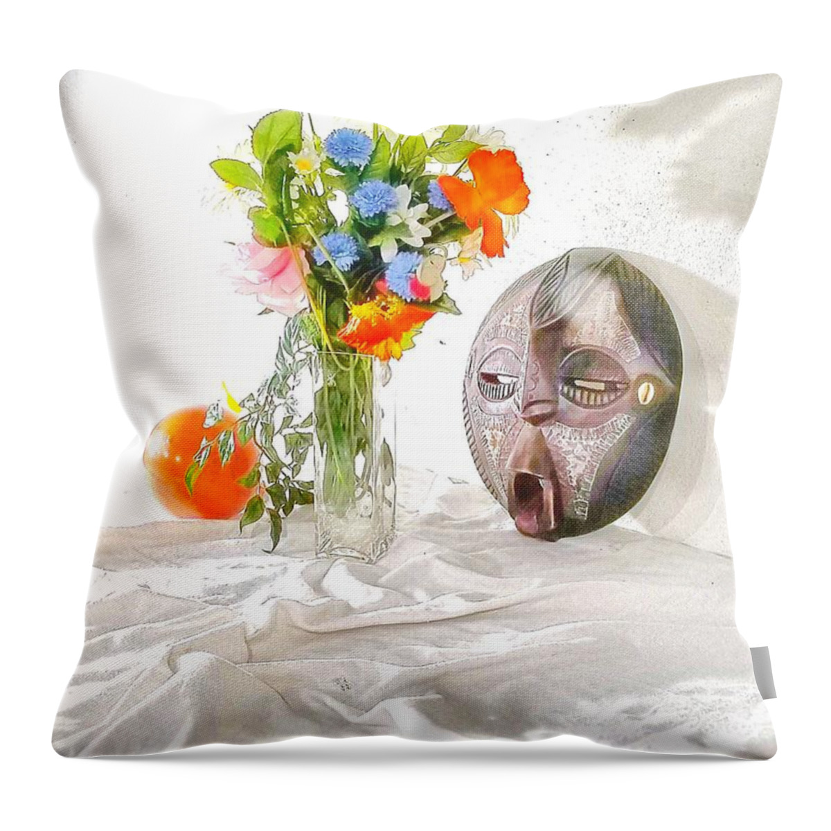 Mask Throw Pillow featuring the photograph African Mask in Still Life by Joe Roache