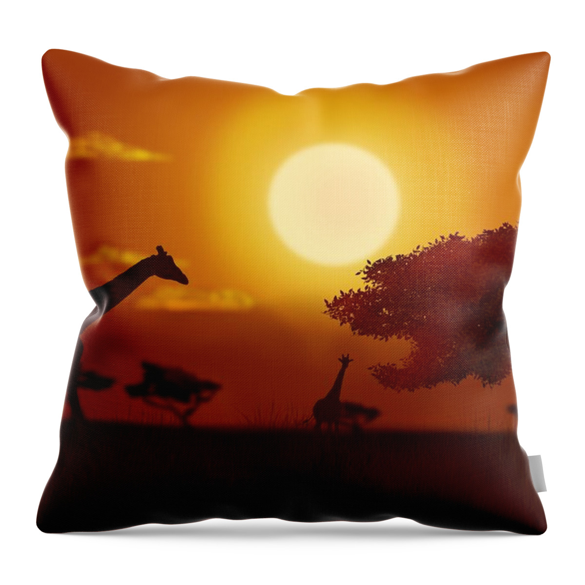 Sunset Throw Pillow featuring the digital art African Sunset I by Eva Sawyer
