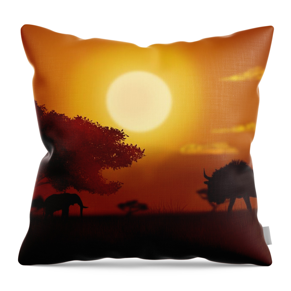 Landscape Throw Pillow featuring the digital art African Sunset II by Eva Sawyer