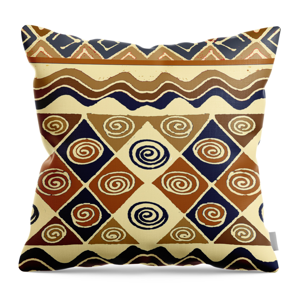  Throw Pillow featuring the digital art African Tribal Rug - Ivory Tan Rust by Vagabond Folk Art - Virginia Vivier