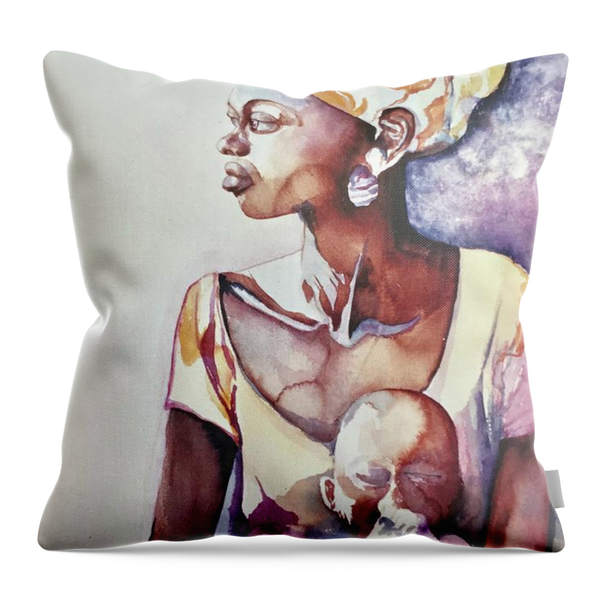 #africian #africianwoman #mother #child #africa #woman #serrialeone #watercolor #watercolorpainting #glenneff #thesoundpoetsmusic #picturerockstudio Www.glenneff.com Throw Pillow featuring the painting African Woman by Glen Neff