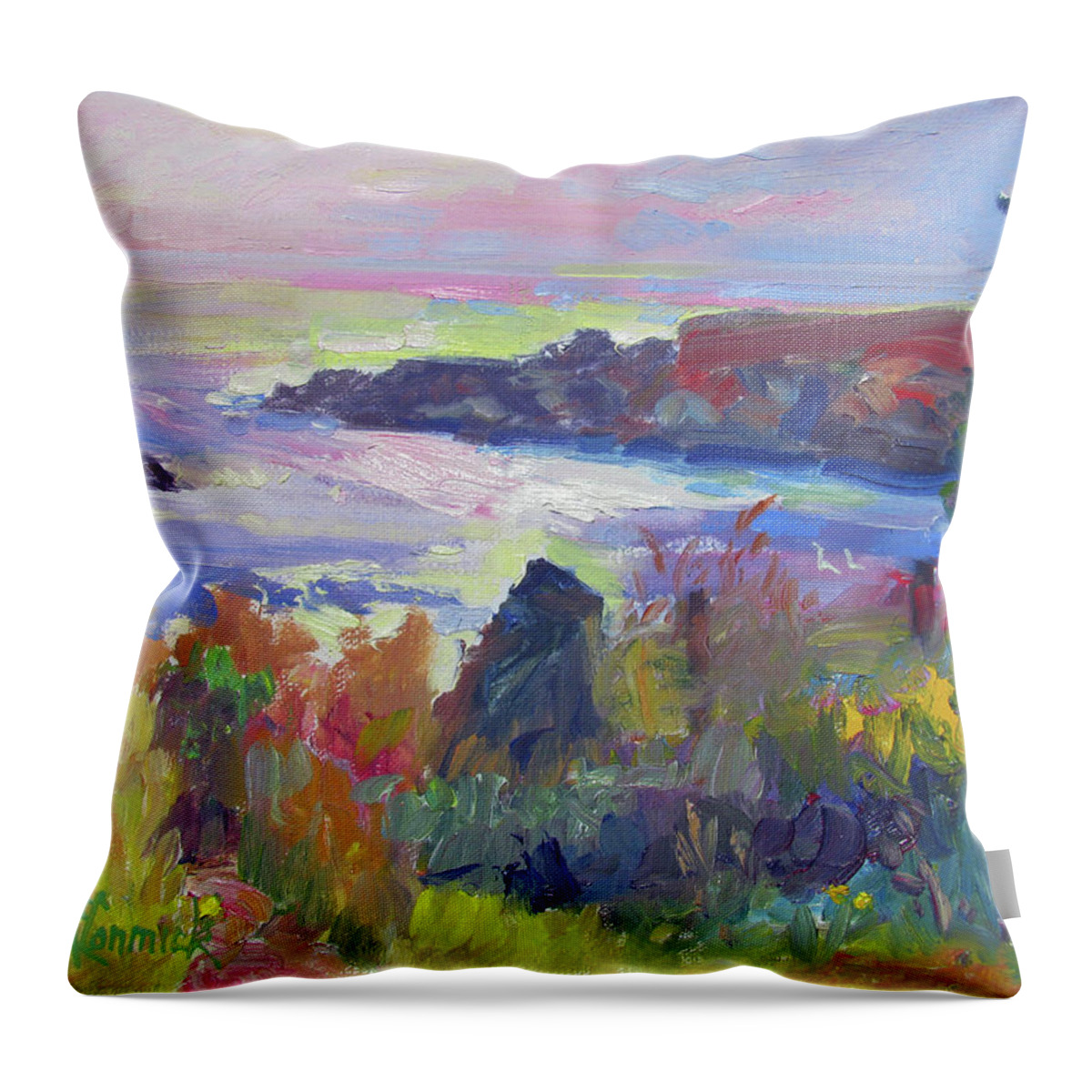 Duncans Landing Throw Pillow featuring the painting Afternoon Glare, Duncan's Landing by John McCormick