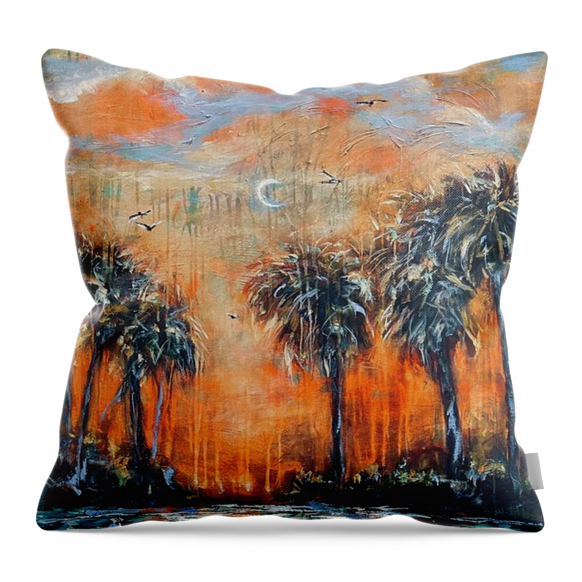 Palms Throw Pillow featuring the painting Afternoon on the River by Linda Olsen