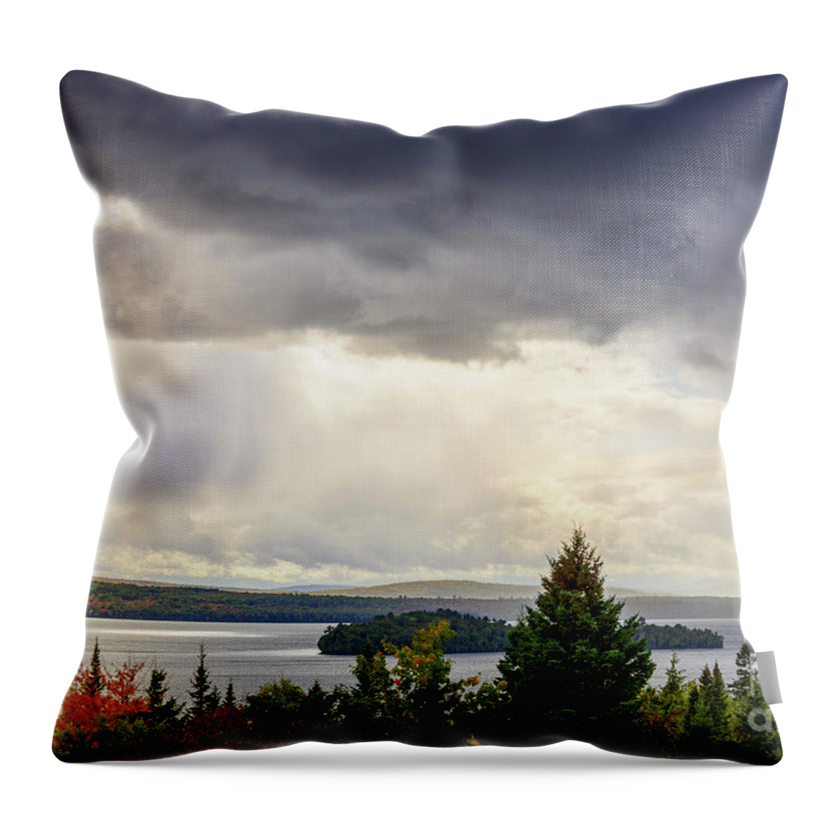 Maine Lakes Throw Pillow featuring the photograph Afternoon Rain Showers by Alana Ranney