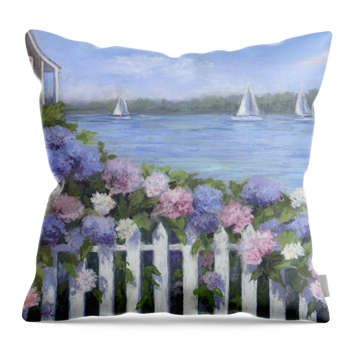 Cape Cod Throw Pillow featuring the pastel Afternoon Sail by Vikki Bouffard