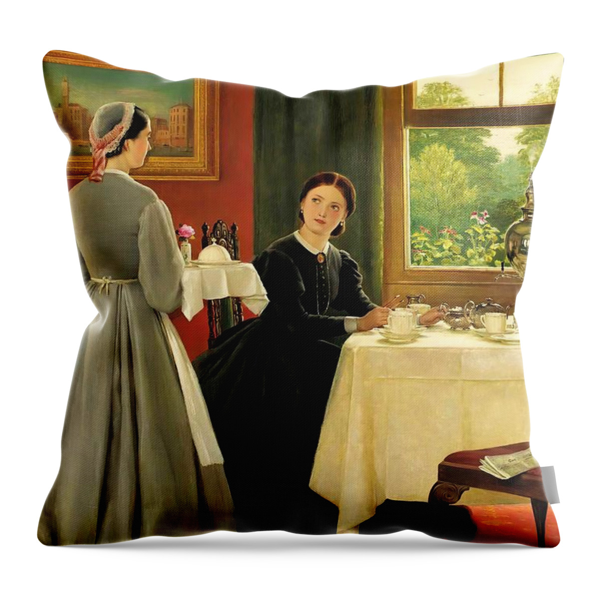 Paintings Throw Pillow featuring the painting Afternoon Tea by George Dunlop Leslie