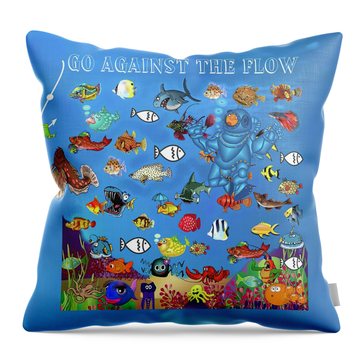 Christian Fish Throw Pillow featuring the mixed media Against the Flow by Dr Gali