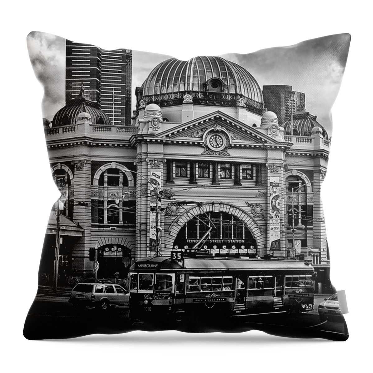 Black And White Throw Pillow featuring the photograph Ages of Melbourne by Az Jackson