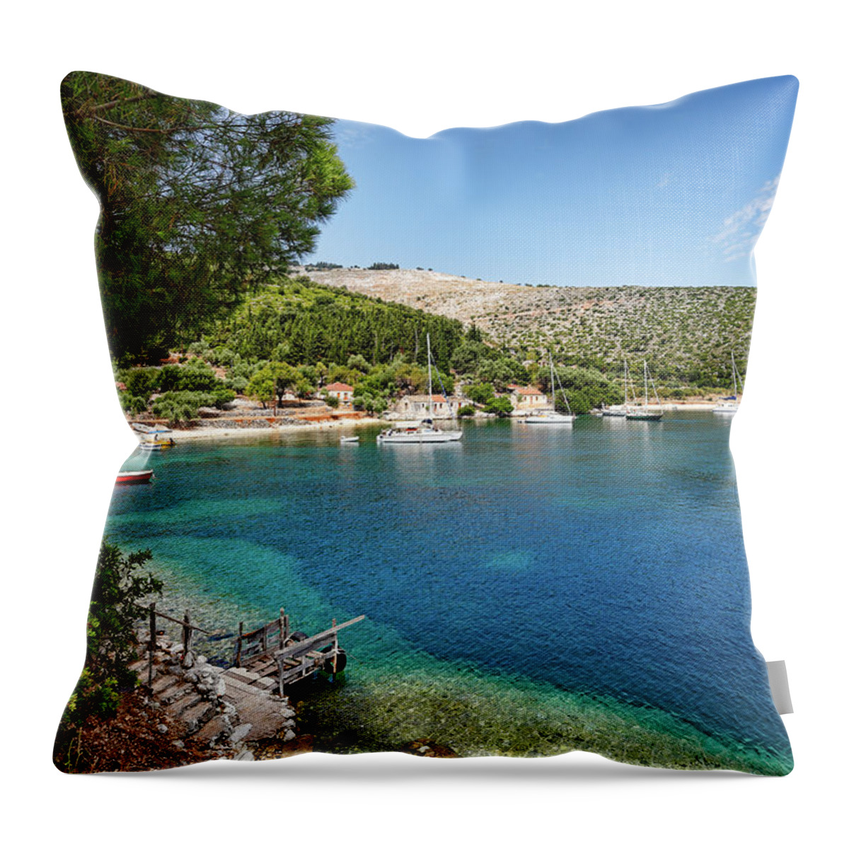 Agia Throw Pillow featuring the photograph Agia Sofia and Plati Limani in Kefalonia, Greece by Constantinos Iliopoulos