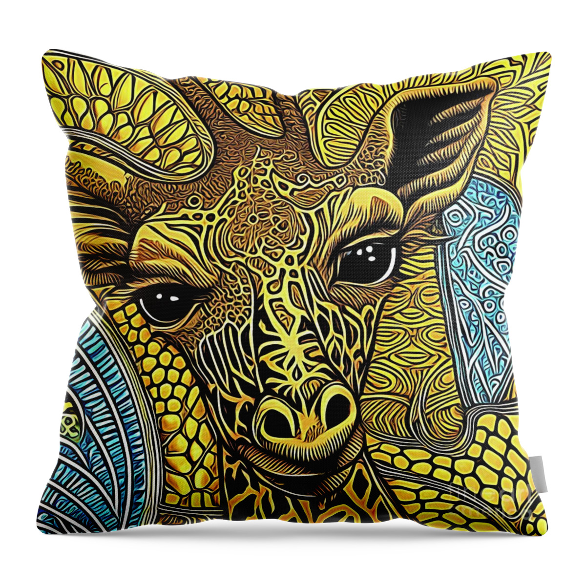 Ai Art Beautiful Giraffe Zentangle Abstract Expressionism1 Throw Pillow featuring the digital art AI Art Beautiful Giraffe Zentangle Abstract Expressionism1 by Rose Santuci-Sofranko