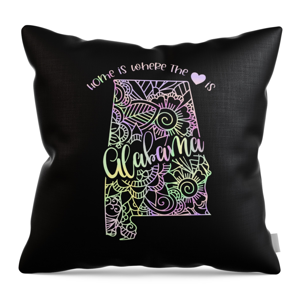 Alabama Throw Pillow featuring the digital art Alabama State Holographic Mandala Maps by Sambel Pedes