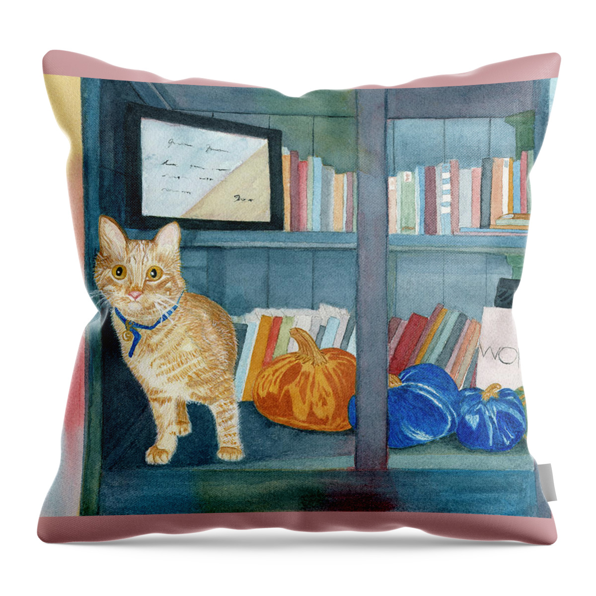 Cat Throw Pillow featuring the painting Alan The Cat by Deborah League