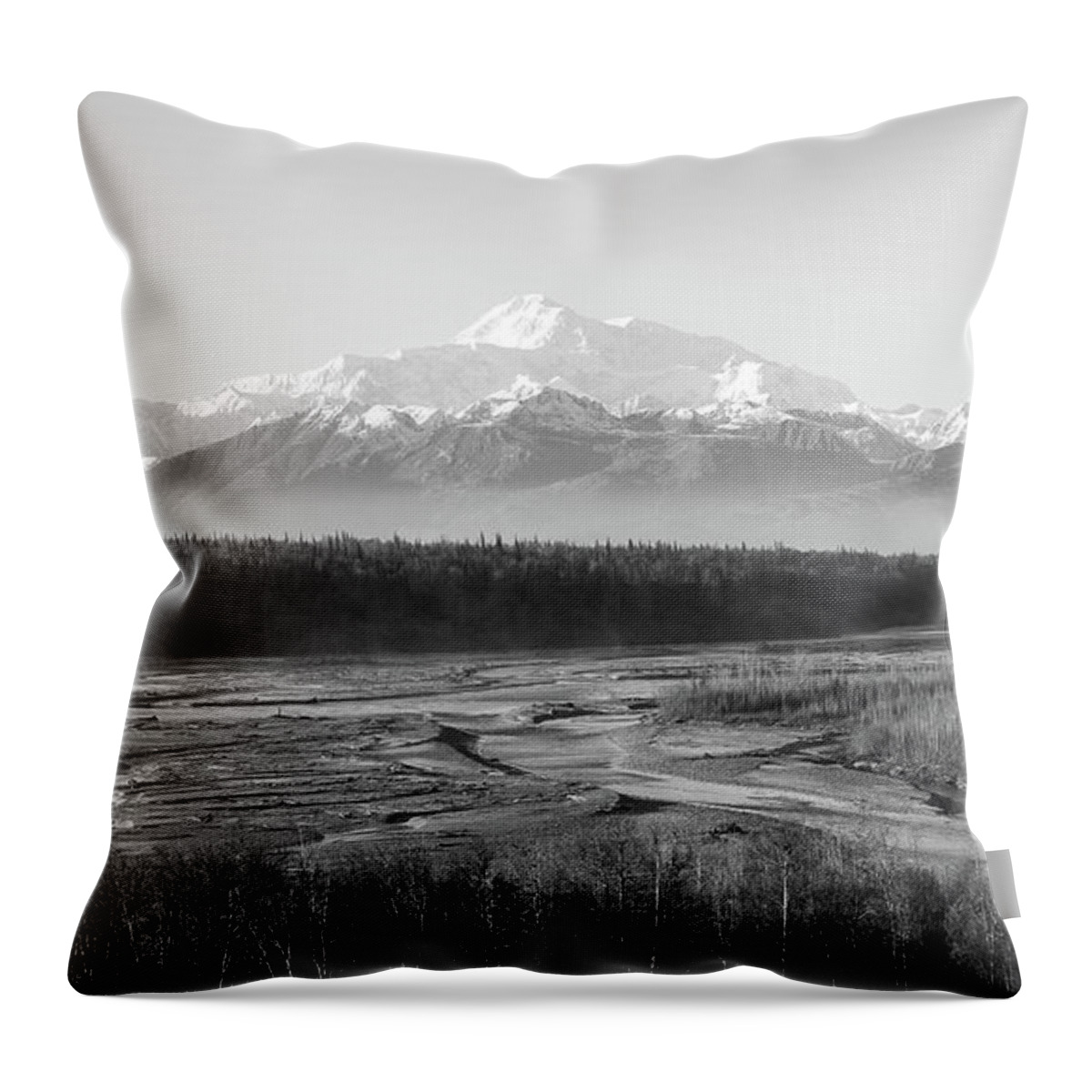 Usa Throw Pillow featuring the photograph Alaska Epic Denali BW by William Kennedy