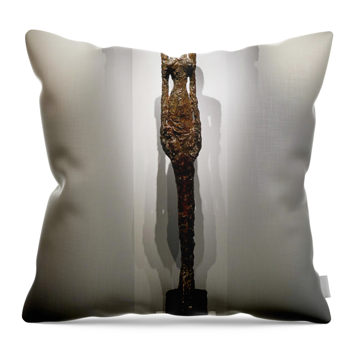 Alberto Giacometti Throw Pillow featuring the pyrography Alberto Giacometti Femme de Venise V y1 by Vladi Alon