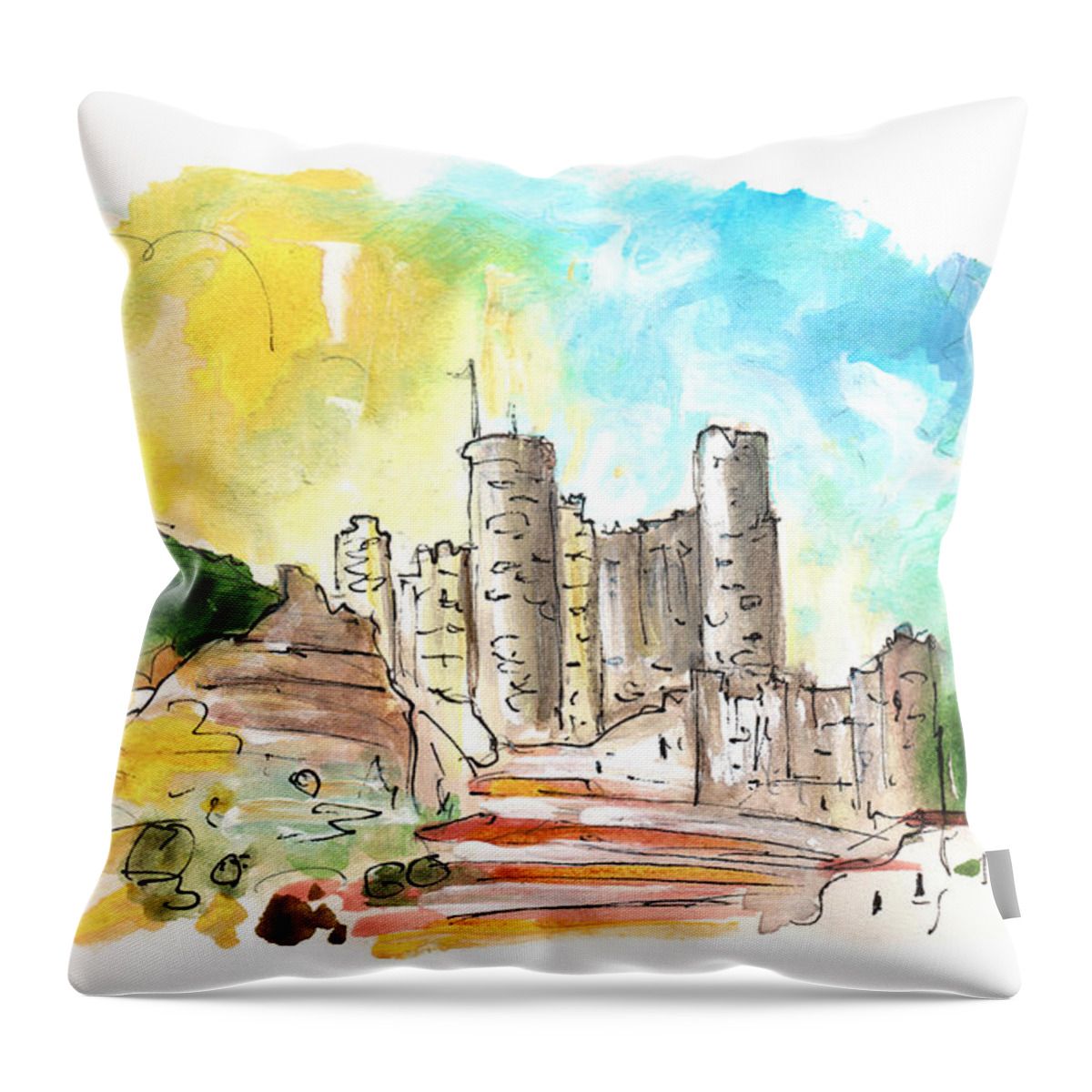 Travel Throw Pillow featuring the painting Alcala Del Jucar 02 by Miki De Goodaboom