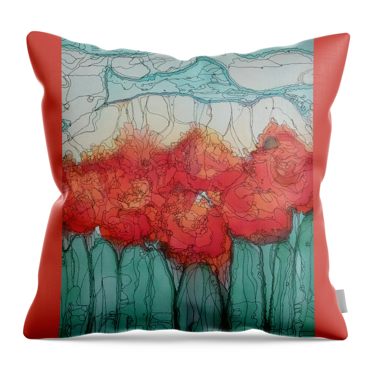 Flowers Throw Pillow featuring the mixed media Alcohol Meadow by Aimee Bruno