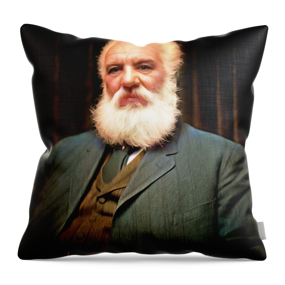 Wingsdomain Throw Pillow featuring the photograph Alexander Graham Bell Colorized 20210428 v2 by Wingsdomain Art and Photography