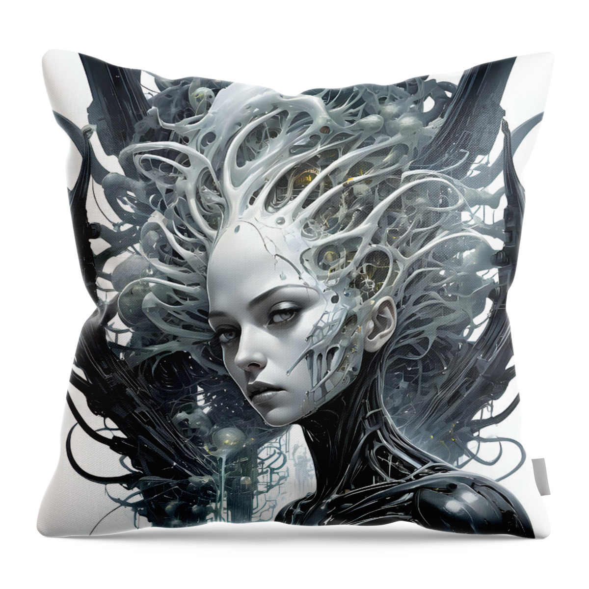 Sci-fi Throw Pillow featuring the digital art Algorithm Input by Tricky Woo