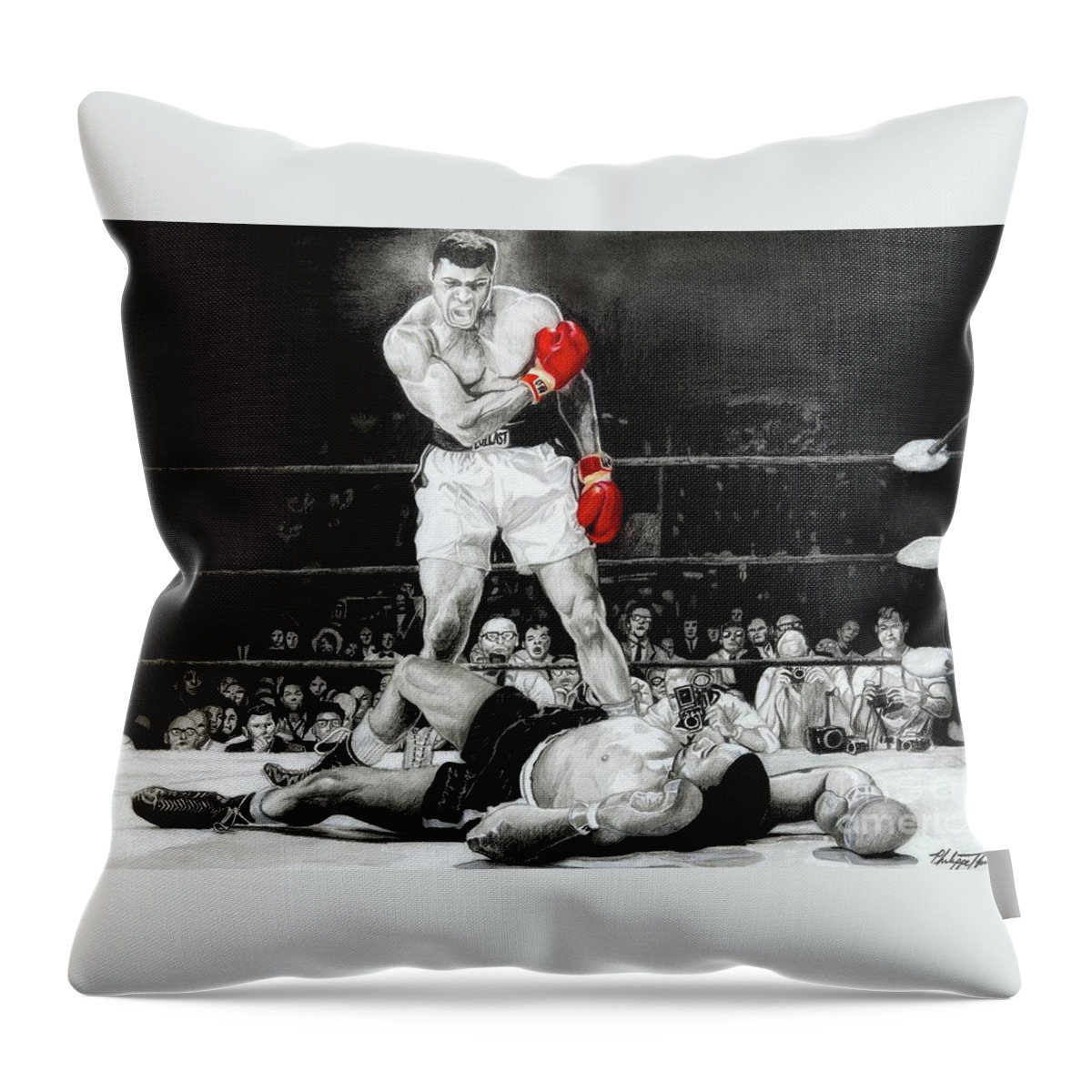 Muhammad Ali Throw Pillow featuring the drawing Ali by Philippe Thomas