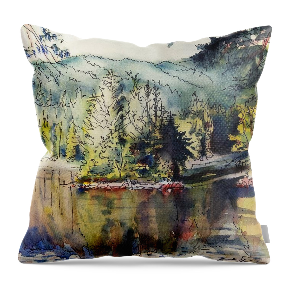 Reflections Throw Pillow featuring the painting Alice Lake by Sonia Mocnik