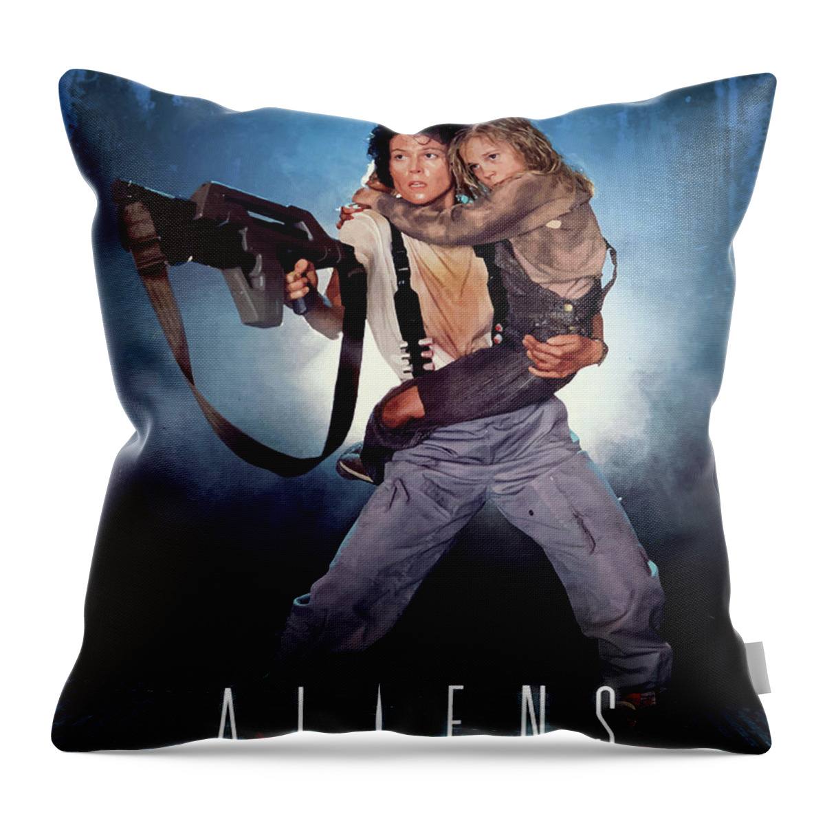 Movie Poster Throw Pillow featuring the digital art Aliens by Bo Kev