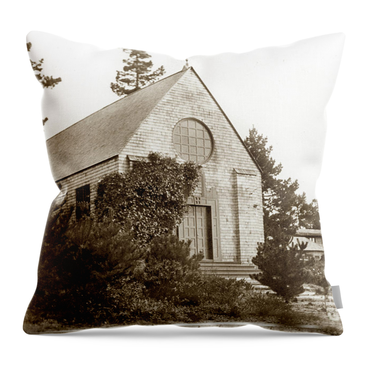All Saints Throw Pillow featuring the photograph All Saints Church Episcopal Church, Carmel, Calif. Circa 1920 by Monterey County Historical Society