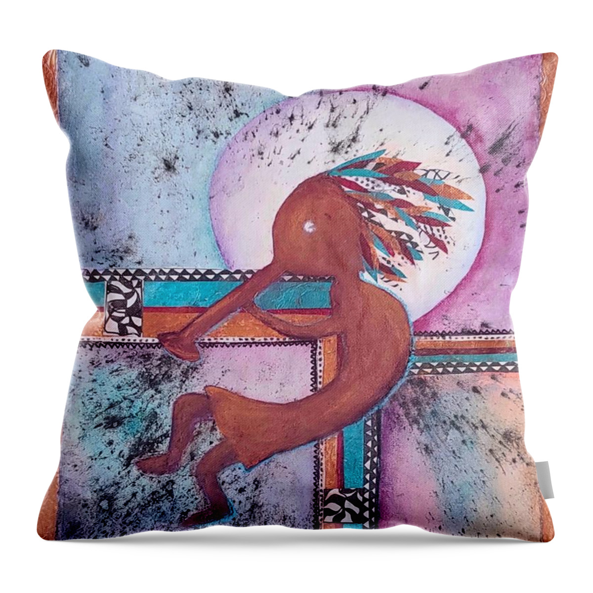 Kokopelli Throw Pillow featuring the mixed media All Who Wander Are Not Lost by Terry Ann Morris