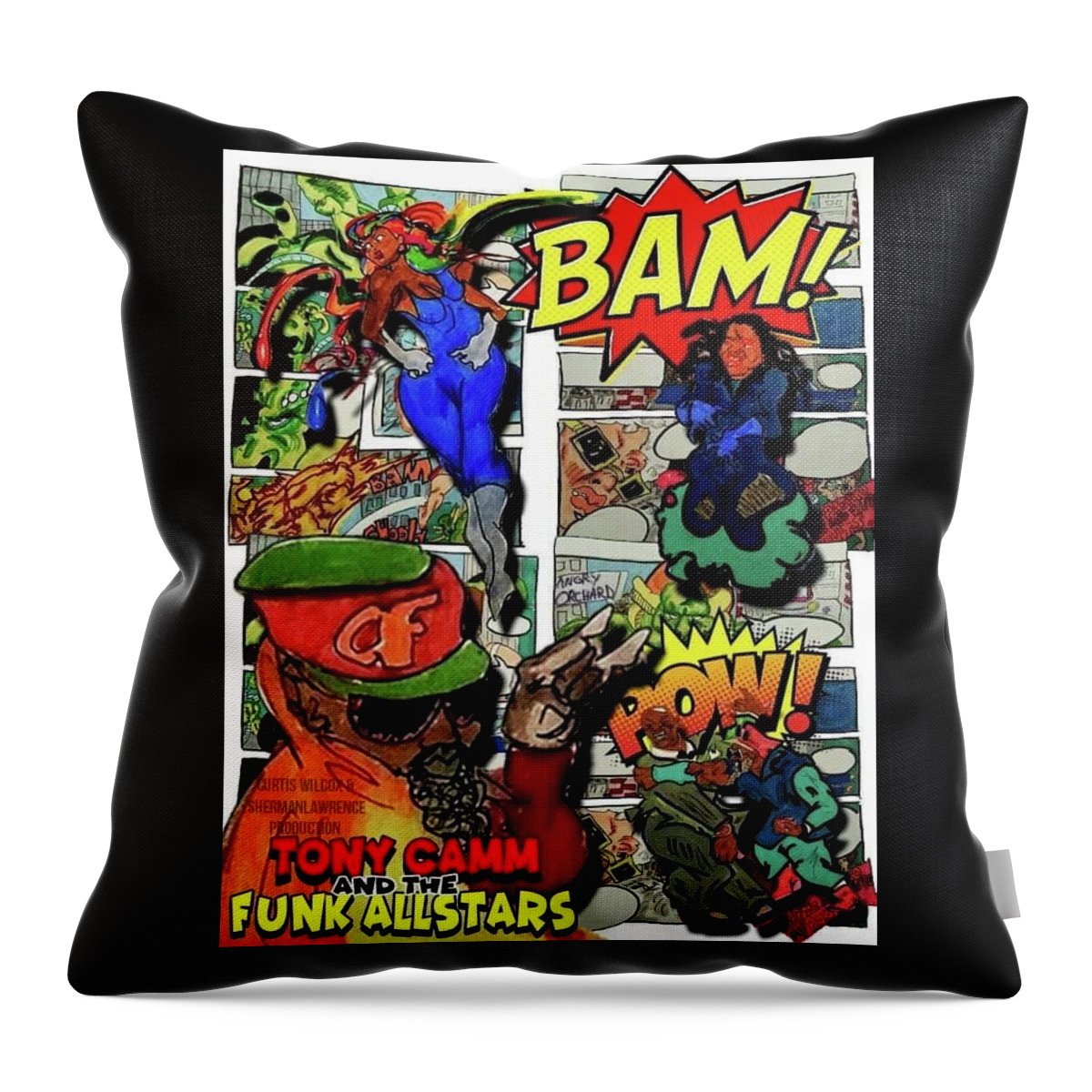  Throw Pillow featuring the drawing Allstars Comic Insert by Curtis Wilcox