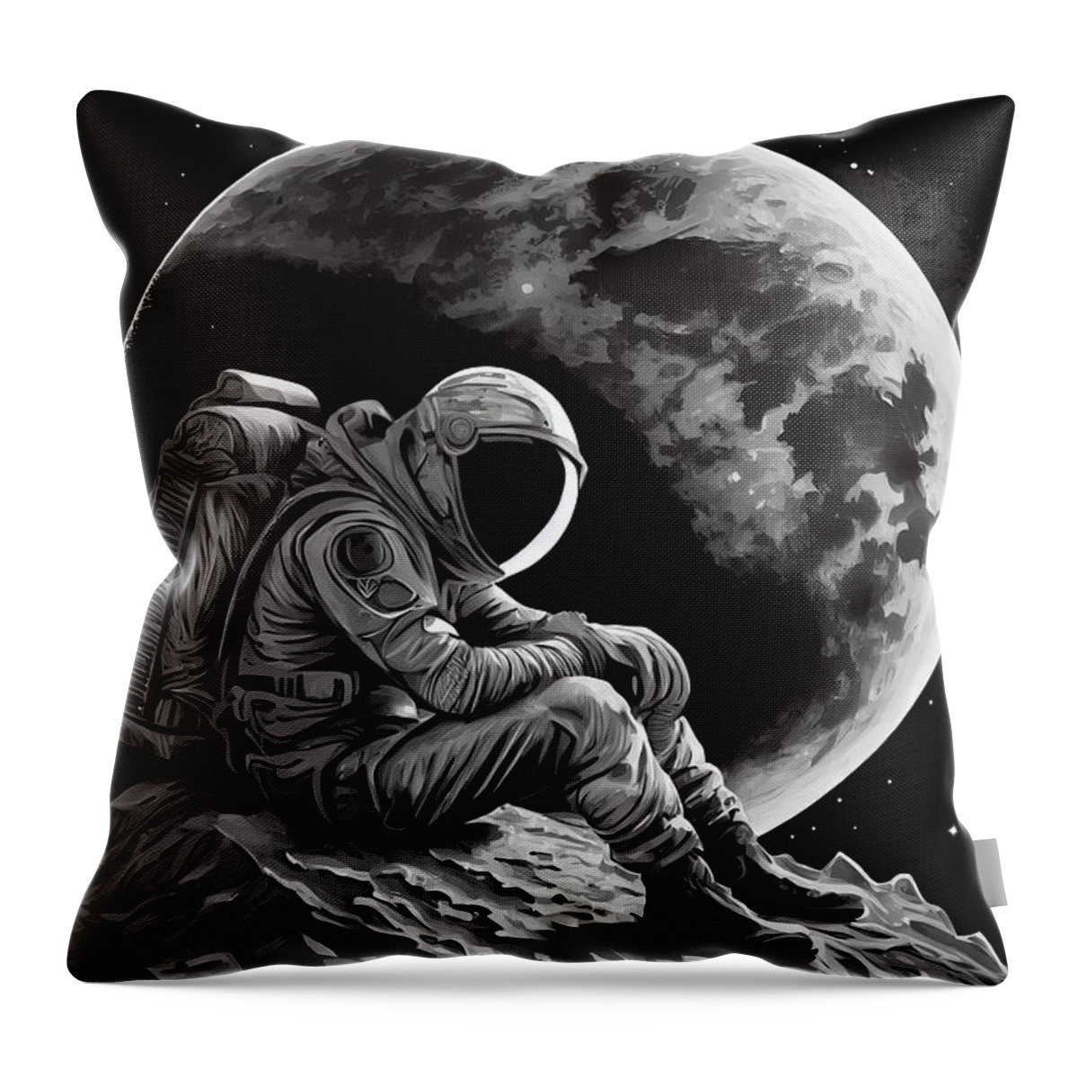 Astronaut Throw Pillow featuring the painting Alone by N Akkash