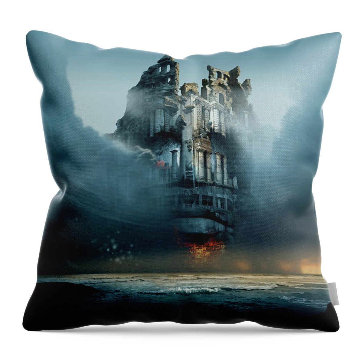 Dark Landscape Mystical Dangerous Phantasmagoria Digital Poster Limited Edition Giclee Art Print Metaphorical Allegorical Symbolic Throw Pillow featuring the digital art Along Ruined Soul by George Grie